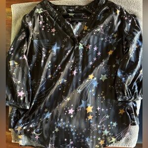 Torrid Harper Black Blouse 3/4 sleeve celestial print  1x whimsical work wear